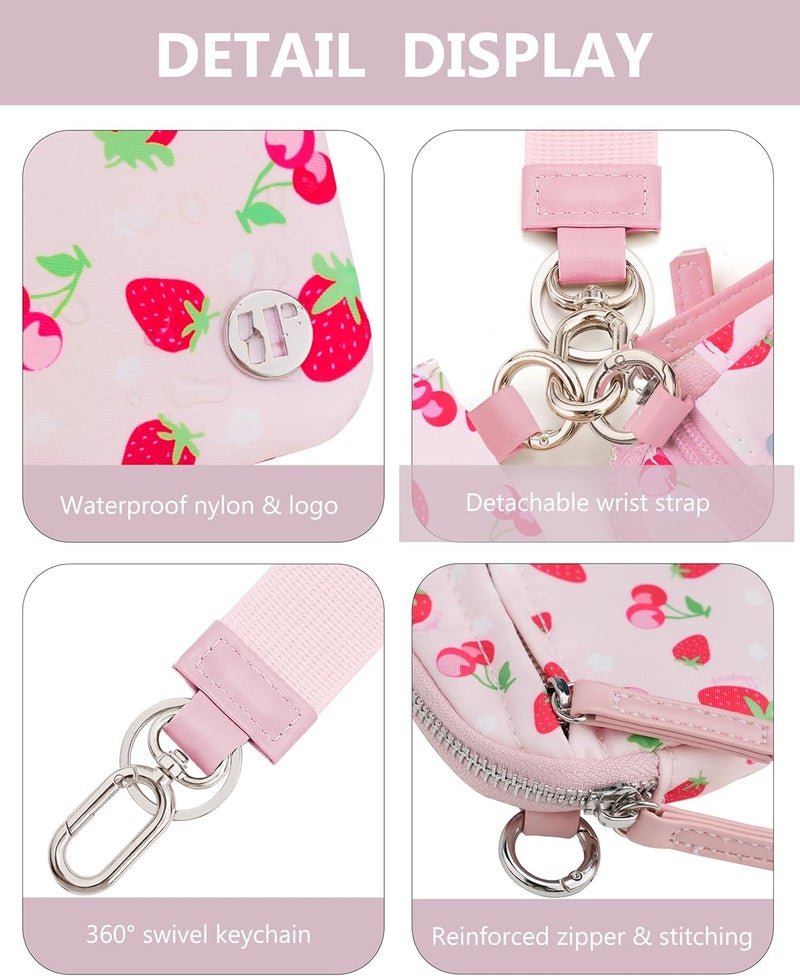 Sunpour Store Nylon Wristlet Strawberry Wallets, Dual Pouch Keychain Wristlet Wallet, RFID Small Wallet With Coin Pouch,ID Window For Travel - Image 4